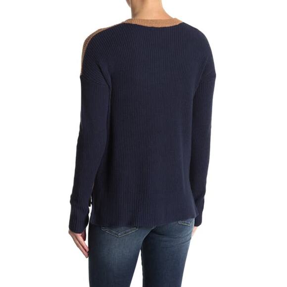 Madewell Women's Sweater Thompson Blue Tan Colorblock Pocket size XS - Picture 3 of 5